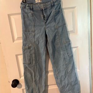 Abercrombie Kids Girls High Rise Wide Leg Jeans in Light Blue